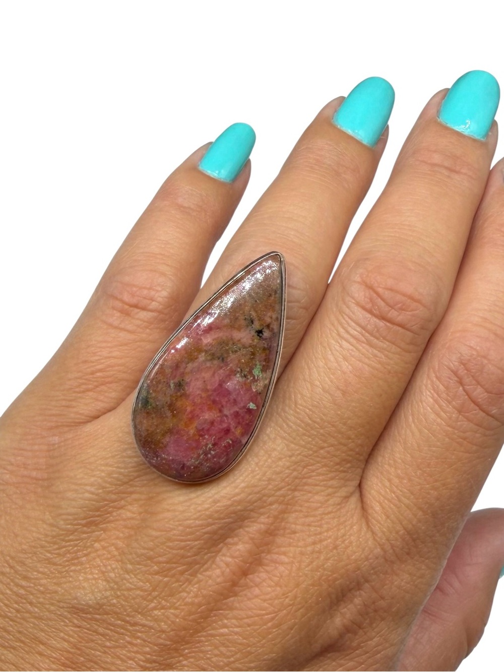 Rhodonite Ring Size 7 925 Sterling Silver Overlay - Picture 2 of 5